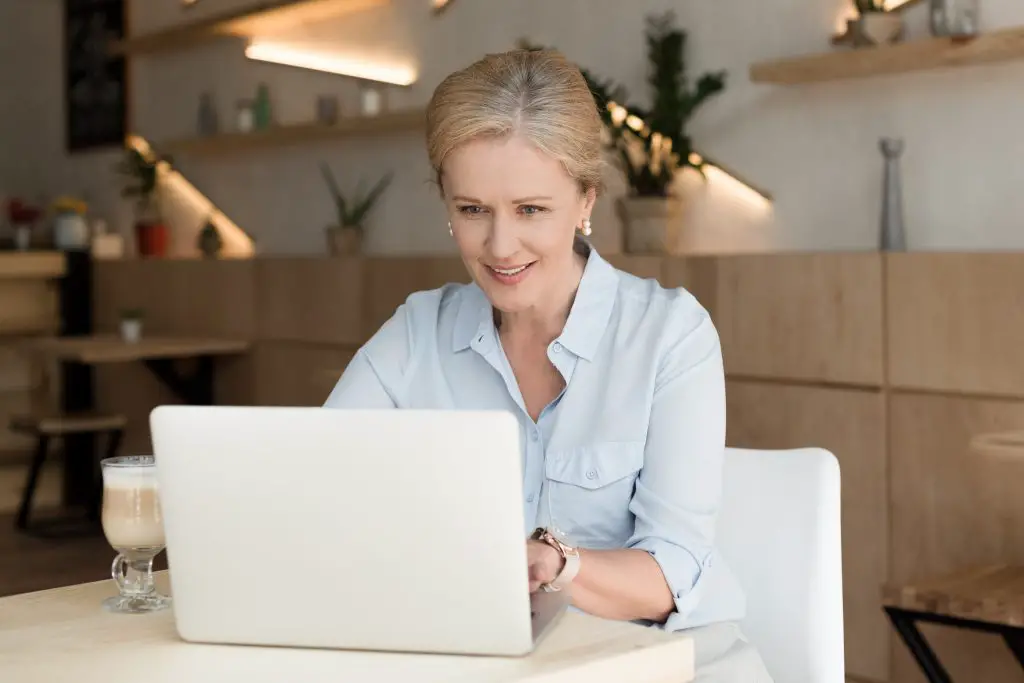 woman with long hair working from home