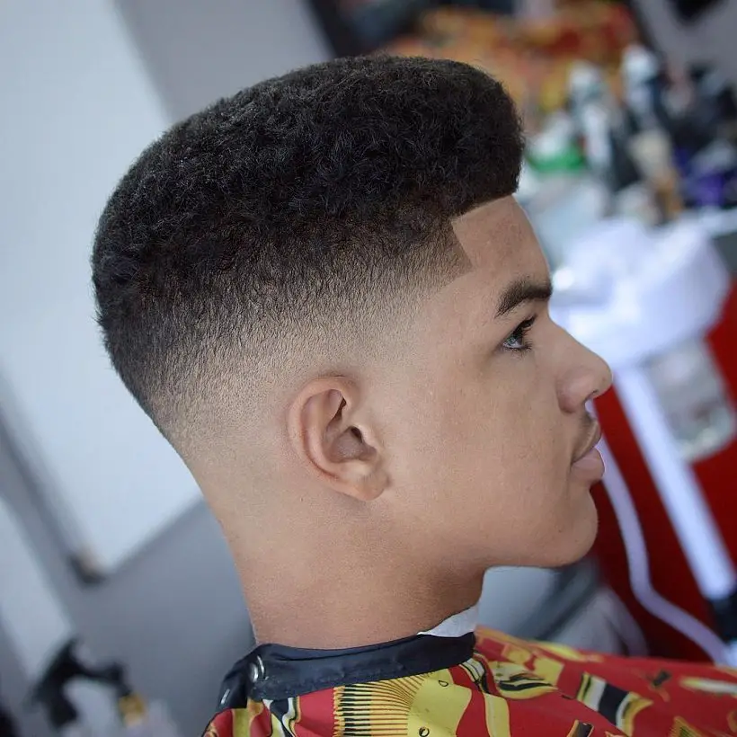 Box Haircut With Part for Black Men
