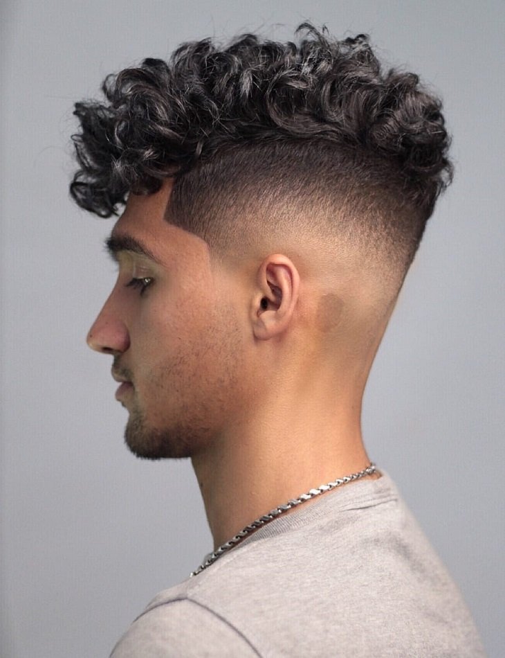 Low Fade with Curls Side Part